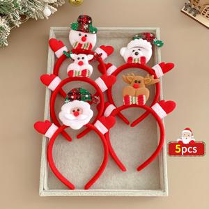 TEMU 5개 크리스마스 머리띠 - , 사슴, 눈사람, 눈꽃 & 홀리 베리 디자인, 빨간색 & 리본, 내구성 좋은 플라스틱 & 패브릭, 파티용, 축제 머리 장식, 파티 머리 장식, 사슴 머리띠, 눈사람 머리띠, 머리핀, 리본핀, 집게핀, 헤어악세사리, 헤어밴드, 스크런치