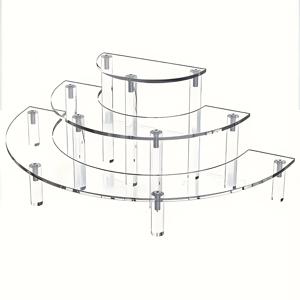 TEMU 3단 아크릴 디스플레이 스탠드 - 곡선형 선반, 헤비듀티 다목적 탁상 선반 (향수, 미니 케이크, 모형 인형용) - 간편 조립, 공간 절약형 카운터탑 정리대 (금속 부품 없음), 랙