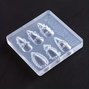 TEMU 네일 스커트용 레진 실리콘 몰드 1개 - 귀여운 레이스 엣지 & 리본 패턴 디자인, 젤 매니큐어용 네일 아트 도구, 네일 살롱, 네일 아트 용품, 우아한 디자인