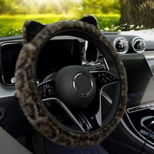 TEMU 1개 플러시 스티어링 휠 커버 - 대부분의 차량 호환, 부드럽고 따뜻한 겨울용, 미끄럼 방지 그립, 내부 링 없음, 쉬운 설치, 14.57-14.96cm 스티어링 휠 직경 적합 (차량 내부 액세서리)