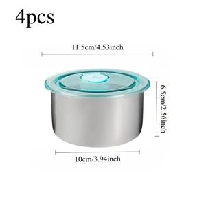 TEMU 뚜껑 포함 4피스 라운드 스택 가능 보관 용기 세트 (모든 용기와 호환 가능) - 전자레인지 및 식기세척기 안전 410 스테인리스 스틸 도시락 그릇, 수프, 샐러드, 국수, 과일용 - 사무실 또는 기숙사 사용을 위한 공간 절약형