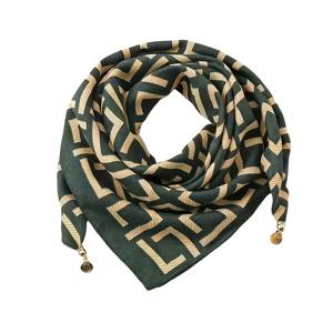 TEMU 여성용 우아한 한국 스타일 마그네틱 스퀘어 스카프 - 통기성 좋은 방풍 논엘라스틱 스퀘어 스카프, 골드-탄 & 기하학 패턴, 부드러운 손세탁/드라이 클리닝, 외출, 파티, 데일리 시크 액세서리, 파티 액세서리, 스타일리시 랩, 패션 애호가