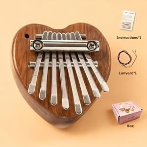 TEMU 하트 모양 8음 칼림바 엄지 피아노 - 나무 소재 미니 악기, 초보자용 휴대용 핑거 피아노, 8키 엠비라 DIY 음악 연습 및 선물용 (컬러, 순수한 음색)