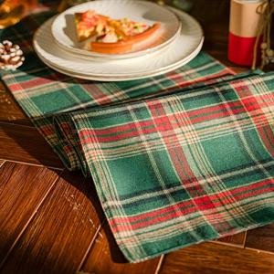 TEMU 1개 HXARTMis 레드 & 그린 버팔로 체크 테이블 러너 - 레드 그린 크리스마스 다이닝 데코, 겨울 파티, 뷔페, 특별 이벤트용 긴 직사각형 테이블 커버 - 쉽게 세척 가능한 내구성 있는 테이블 세팅 액센트