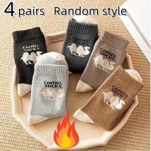 TEMU 남성용 가을-겨울 카멜 플리스 안감 양말 4켤레 | 따뜻하고 미끄럼 방지 기능이 있는 두꺼운 내한성 니트 원단, 동물 패턴