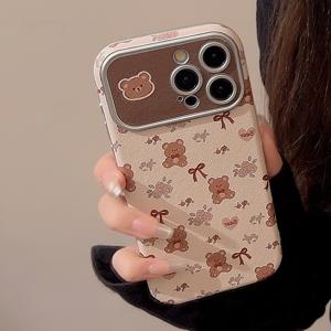 TEMU 귀여운 곰돌이 꽃 스티커, 은도금 풀 보호 소프트 케이스, 아이폰 17, 애플 16에 적합하며 15/14/13/12/11 모델과 호환 가능.