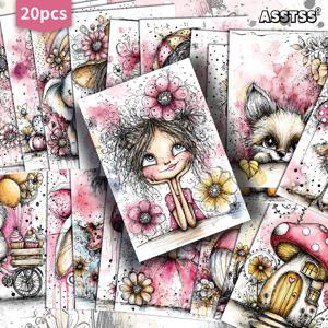 TEMU 20팩 ASSTSS 레트로 핑크 소녀와 동물, 꽃 선물 카드 - 4x6인치 레트로 잡지 종이, 단면 또는 양면, 클래식 핀업 일러스트, 스크랩북 & 공예용 수집 가능한 장식 그림 카드