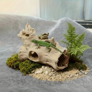 TEMU 1개 나무 그루터기 모양 소형 애완동물 은신처, 도마뱀 및 전갈 쉼터, 내구성 플라스틱, 소형 동물 키우기 이상적