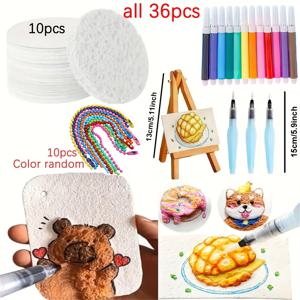 TEMU 36개 매직 폼 텍스처 드로잉 키트 | 원형 페인팅 용지, 폼 텍스처 3D 드로잉 스펀지, 예술적인 버블 페인팅 펜, 창의적인 미술 프로젝트, 재미있는 미술 도구, 고품질 소프트 폼, 공예 애호가, 아마추어 화가에게 이상적