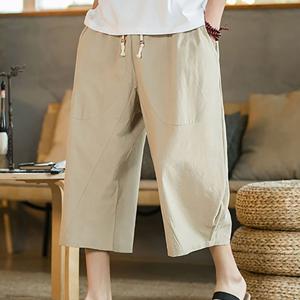 TEMU 남성 여름 루즈핏 캐주얼 얇은 스트링 부드러운 7부 팬츠 데일리 쿨링 솔리드 통기성 편안한 와이드 칠부바지 RENJU 인어미남|남성반바지