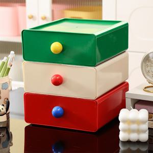 TEMU 새로운 3층 도파민 수납박스, 스택형 디자인, 데스크탑, 서랍, 정리 가능, 서류, 화장품, 립스틱, 가정용, 사무실, 욕실, 범용, 베이지색, , 소품, 정리박스, 침대 옆 테이블 겸작