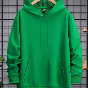 TEMU 남성용 단색 긴팔 후드티, 드로스트링 디자인 및 캥거루 포켓, 가을/겨울 캐주얼 스포츠웨어에 적합.