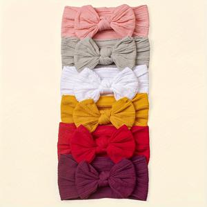 TEMU 어린이용 6개 세트 부드러운 탄력 있는 리본 머리끈 - 핑크, 그레이, 화이트, 옐로우, 레드, & 퍼플 컬러의 귀여운 줄무늬 리본 헤어 액세서리, 일상 및 캐주얼 헤어스타일용 리본
