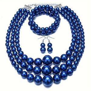 TEMU 3pcs 럭셔리 모조 진주 목걸이 세트, 일상 및 파티 행사용 빈티지 스타일 멀티 레이어 보석, 올 시즌 선물