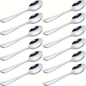 TEMU 12개 스테인리스 스틸 커피 스푼, 티 스푼, 미니 디저트 스푼, 스푼 세트. 미러 폴리싱 처리, 경제적이고 내구성이 뛰어나며 가정 주방 및 레스토랑에 적합. 식기세척기 사용 가능 (4.92In)