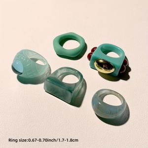 TEMU 여성용 레진 반지 5개 세트 - 데일리웨어 & 선물용, & 에스닉 스타일 스택 가능 반지, 레진 소재, 파티, 웨딩, 캐주얼 룩에 연중 사용 가능 (코팅 없음)