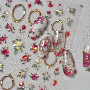 TEMU 빈티지 유럽 궁정 스타일의 꽃무늬 및 기하학 네일 아트 스티커 - 손, 발, 매니큐어 & 페디큐어용 자체 접착 광택 폴리우레탄 데칼 - 무취, 불규칙한 모양, 일회용, 페디큐어 장식 | 환상적인 네일 아트 | 자