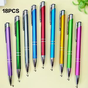 TEMU 18개, 18개 프레스 라운드 볼펜 메탈 9색 펜 홀더 0.7mm 블랙 라운드 볼펜 리필 사무용품 학교 문구 비즈니스 오피스 학습 용품 크리스마스 선물 부드러운 쓰기 라운드 볼펜 리필 불릿 팁 프레스 타입 오일 펜