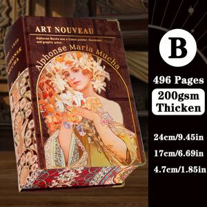TEMU B5, 496페이지, 알폰스 무스키에, 빈티지 초고밀도 하드커버 스케치북, 노트북, 클래식 유화 포일 스탬프 커버, 하드커버 수첩, 빈 페이지, 다이어리, 마커 드로잉, 이상적인 선물.