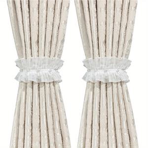 TEMU 2개 세트 우아한 화이트 폴리에스테르 자석 커튼 타이백 - 현대적 스타일, 침실 및 거실 장식에 완벽