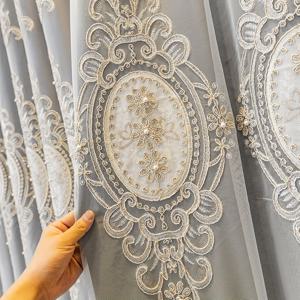 TEMU 1패널 그레이 고급 자수 천과 거즈 통합 커튼, 상단 그로밋 걸이형, 차광 및 단열 기능, 두께감 있는 실내용, 거실·침실·사무실·홈 데코에 적합