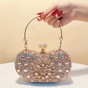 TEMU 여성용 우아한 골든 아크릴 클러치, 반짝이는 라인스톤 장식 - 가벼운, 탈착 가능한 스트랩 이브닝 백