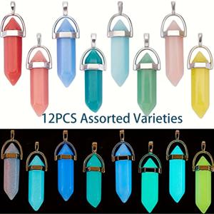 TEMU 6/12개입 다크 발광 스톤 형광 육각 기둥 펜던트, 합성 발광 불릿 모양 펜던트, 명상 및. 랜덤 색상, 목걸이 팔찌 키체인 주얼리 제작에 적합 - 최고의 휴일 선물 선택