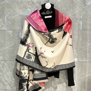 TEMU 우아한 중국 미학 자카드 스카프 - 캐주얼 폴리에스테르 숄, 매화 디자인, 통기성, 장식성, 손세탁 가능, 여성용 보온 기능 향상