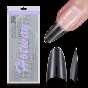 TEMU 180개 짧은 아몬드 아크릴 네일 팁 세트, 12가지 사이즈, 반커버 프로스티드 인조 네일 팁, 네일 연장 및 DIY 홈 프레스온 네일 용품