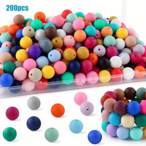 TEMU 200개 실리콘 비즈, 12mm 둥근 느슨한 비즈, 보석 만들기, 키체인, 팔찌, 펜 장식, 장식 실리카 젤 비즈 키트