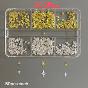 TEMU 300개 골든 실버리 크로스 스타 미니 메탈 합금 주얼리 액세서리 부품 - 달, 별똥별, 레트로 디자인의 눈부신 네일 아트 장식 참 - 여성용 데일리 핑거네일 빌리지 스타일에 완벽