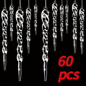 TEMU 60개 5인치/12cm 투명 꼬임 빙산 장식 - 아크릴 흰색 인공 겨울 행잉 장식, 크리스마스 트리, 홈 축제 장식용, 크리스마스, 새해, , 파티 행사에 필요 없음