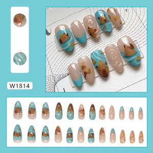 TEMU 혼합 색상 아몬드 모양 프레스온 네일, 동물 디자인, 중간 길이 광택 폴스 네일 팁 세트, 접착 탭 및 네일 파일 포함 - 귀여운 3D 동물 프렌치 팁 네일 키트