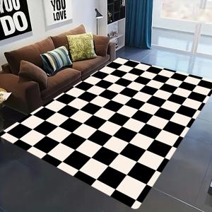 TEMU Jit1pc 두꺼운 1.1Cm 주방 매트, 블랙 앤 화이트 체크 무늬 프린트 매트, 두꺼운, 내마모성, 미적 감각, 주방, 거실, 현관, 발코니 및 홈 데코레이션에 적합.