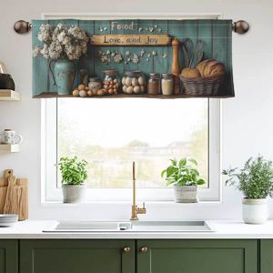 TEMU 1pc 현대적인 빈티지 주방 발란스 커튼 - 54x17.7 인치 폴리에스테르 비직조 직물, 손세탁 가능, 막대 포켓 걸이, 반투명 투명도, 거실, 침실, 욕실용 프린트 테마