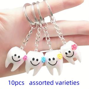 TEMU 10개 스마일크래프트 레진 이빨 장신구 키체인 및 쥬얼리 만들기 - DIY 공예, 창의적인 미술 프로젝트, 가방 펜던트 - 세련된 이빨 모양 열쇠고리 액세서리