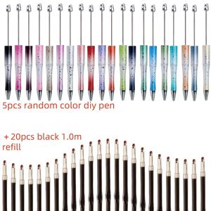 TEMU 25개 세트: 5개 DIY 펜 + 20개 검정색 잉크 리필, 반짝이는 별하늘 도금 구슬 볼펜, 포커스 비즈 DIY 펜 문구 창의적 공예 주얼리 만들기 키트