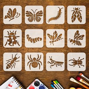 TEMU 12개 나비 잠자리 누에벌레 무당벌레 딱정벌레 지네 거미 개미 곤충 페인팅 스텐실 세트 - 2.95인치 재사용 가능한 아트 앤 크래프트 키트, 벽, 천, 돌, 칠판, 간판, DIY 스크랩북 프로젝트용 템플릿 – 겨울 크리스마스 선물 & 개학 시즌