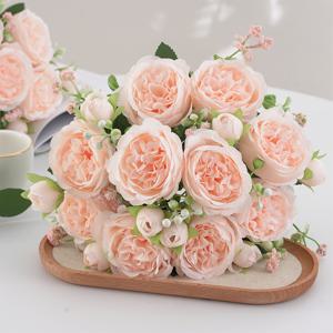 TEMU 실감나는 5머리 모란 꽃다발 2개 세트 - 홈 , 결혼식, 약혼식, 생일 및 홈 스타일링에 이상적인 합성 꽃 - 거실, 침실, 정원 및 야외 공간을 위한 유연한 인조 꽃 장식