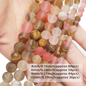 TEMU TEOWAKI 4-12mm 천연 매트 체리 쿼츠 비즈 - 대리석 핑크, 브라운, 화이트 & 클리어 루스 보석 DIY 액세서리 제작용, 팔찌 및 목걸이 만들기 - 내구성 있는 공예 재료