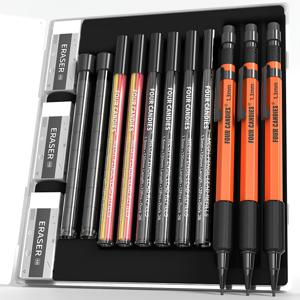 TEMU FourCandies 1.3mm 기계식 연필 세트 (48개 리필 포함), 금속 내구성 바디, 3개 강력한 목공용 연필 + 3개 지우개 및 12개 지우개 리필, 야외 작업 및 드래프팅 마킹에 완벽한 발렌타인데이 선물 - 남자친구 또는 남편을 위한 특별한 선물
