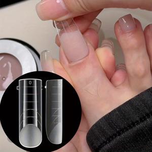 TEMU 120개 재사용 가능한 폴리젤 발톱 연장 몰드 - 풀 커버 아크릴 네일 팁, DIY 홈 매니큐어 & 페디큐어용 투명 광택 스퀘어 몰드, 내구성 강화 및 쉬운 적용, 세련된 디자인, 고품질 몰드