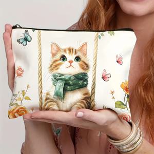 TEMU 1개 핫 큐트 고양이 메이크업 파우치, 고양이 애호가를 위한 선물, 다기능 휴대용 화장품 가방, 화장품 보관 파우치, 여행용 메이크업 파우치, 여행, 휴가, 출장, 피트니스, 캠핑 및 야외 활동에 완벽
