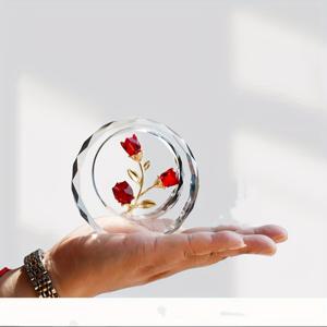 TEMU 1개 우아한 유리 장미 피규어 – 녹색 합성 보석, 골드톤 줄기, 선물, 생일, 어버이날, 결혼식 장식, 크리스마스, 할로윈, 가을 홈 데코 컬렉터블 피규어