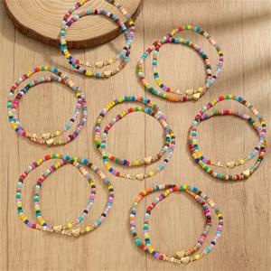 TEMU 14개 컬러 비즈 팔찌 세트 - 하트 참 장식, 캐주얼 스타일 및 선물용 완벽 - 사계절 내내 어울리는 아이템