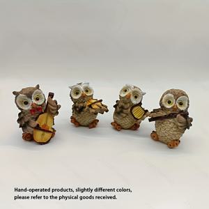 TEMU 레진 장식품 4개, 밴드 올빼미 피규어, 풍경 액세서리, 소형 조각 장식.