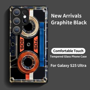 TEMU 음악 카세트 강화 유리 폰 케이스 삼성 갤럭시 S25 울트라, S24 울트라, S23 울트라용 적합, 갤럭시 A14 4G/5G, A34, A52, A52S, A53, A54, A55, A56, S24FE, S24 플러스, S23+ S22 울트라 먼지 방지 S21, S21+, S21U, S23FE, S25 5G 폰 커버 S25+