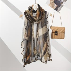 TEMU 1개 여성용 빈티지 골드 실 레이스 프릴 패션 다용도 롱 스카프