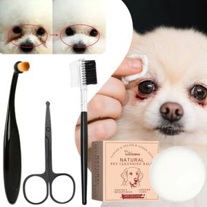 TEMU 젠틀 펫 눈물 케어 4피스 그루밍 세트: 빗 + 브러시 + 가위 + 눈물을 진정시키는 젤 | 일상적인 유지 관리를 위한 전문 그루머 승인