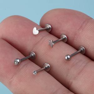 TEMU 5/10개 스테인리스 스틸 립 먼로 하트 & 스타 스터드 귀걸이 - 16게이지 건메탈 도금 저자극성 카티지 트라거스 다이스 헬릭스 라브렛 피어싱 주얼리, 우아하고 귀여운 데일리 & 파티용 바디 스터드, 보디 쥬얼리, 광택 마감